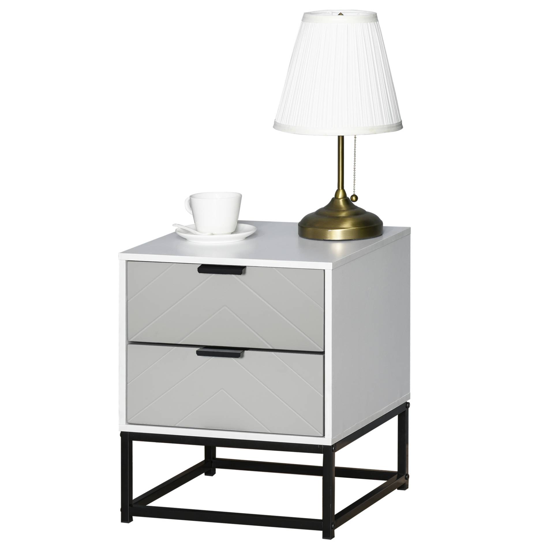 Comodino con 2 cassetti di design base in metallo bianco nero Comodino con 2 cassetti di design base in metallo bianco nero von Homcom