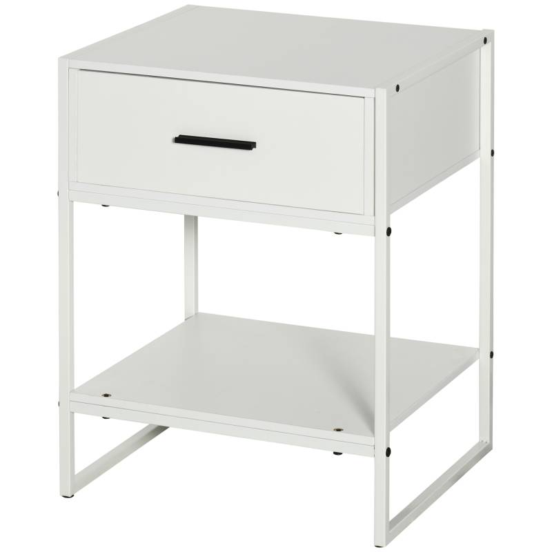 Comodino moderno con cassetto e ripiano truciolato acciaio bianco von Homcom