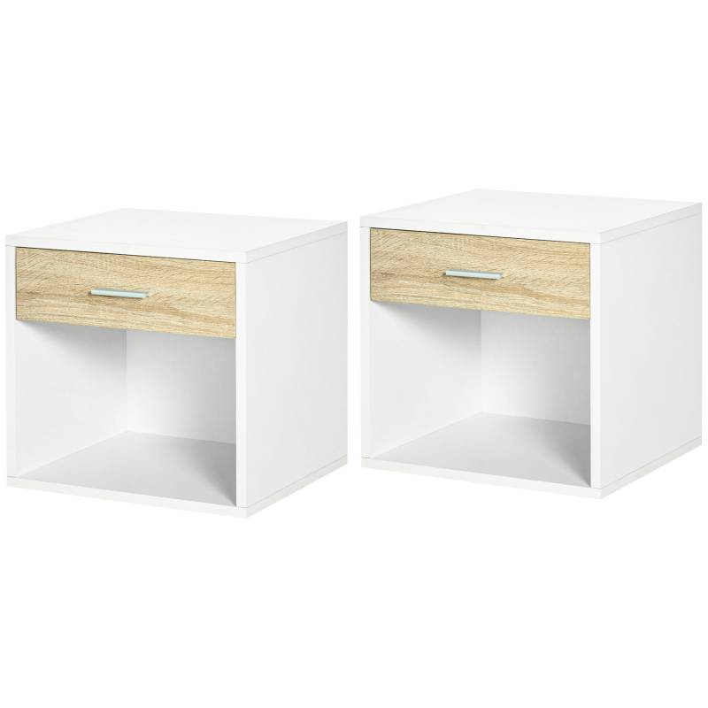 Comodino moderno con cassetto set 2 pezzi in truciolato bianco e legno von Homcom