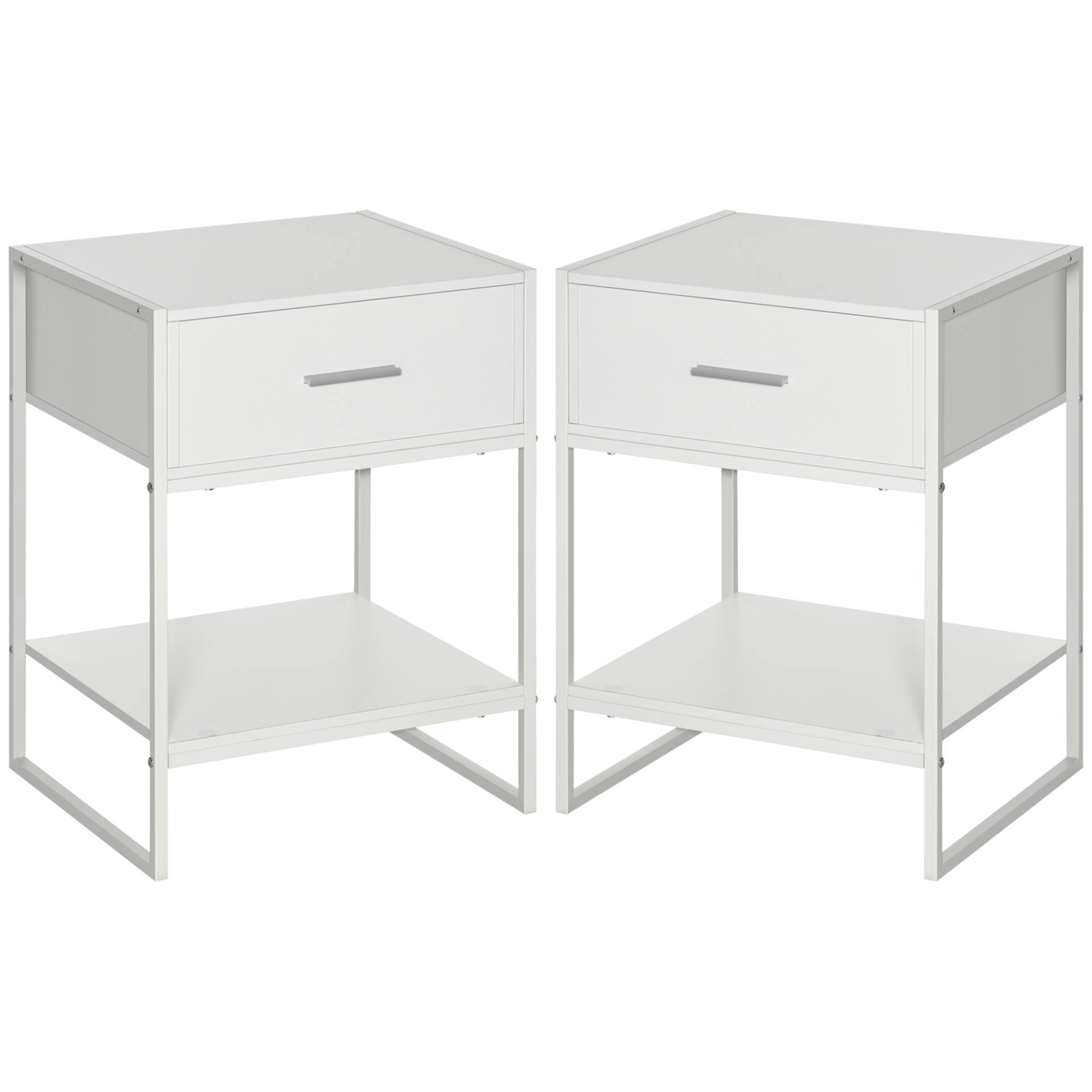 Comodino moderno set 2 pezzi con cassetto e ripiano mdf acciaio bianco Comodino moderno set 2 pezzi con cassetto e ripiano mdf acciaio bianco von Homcom