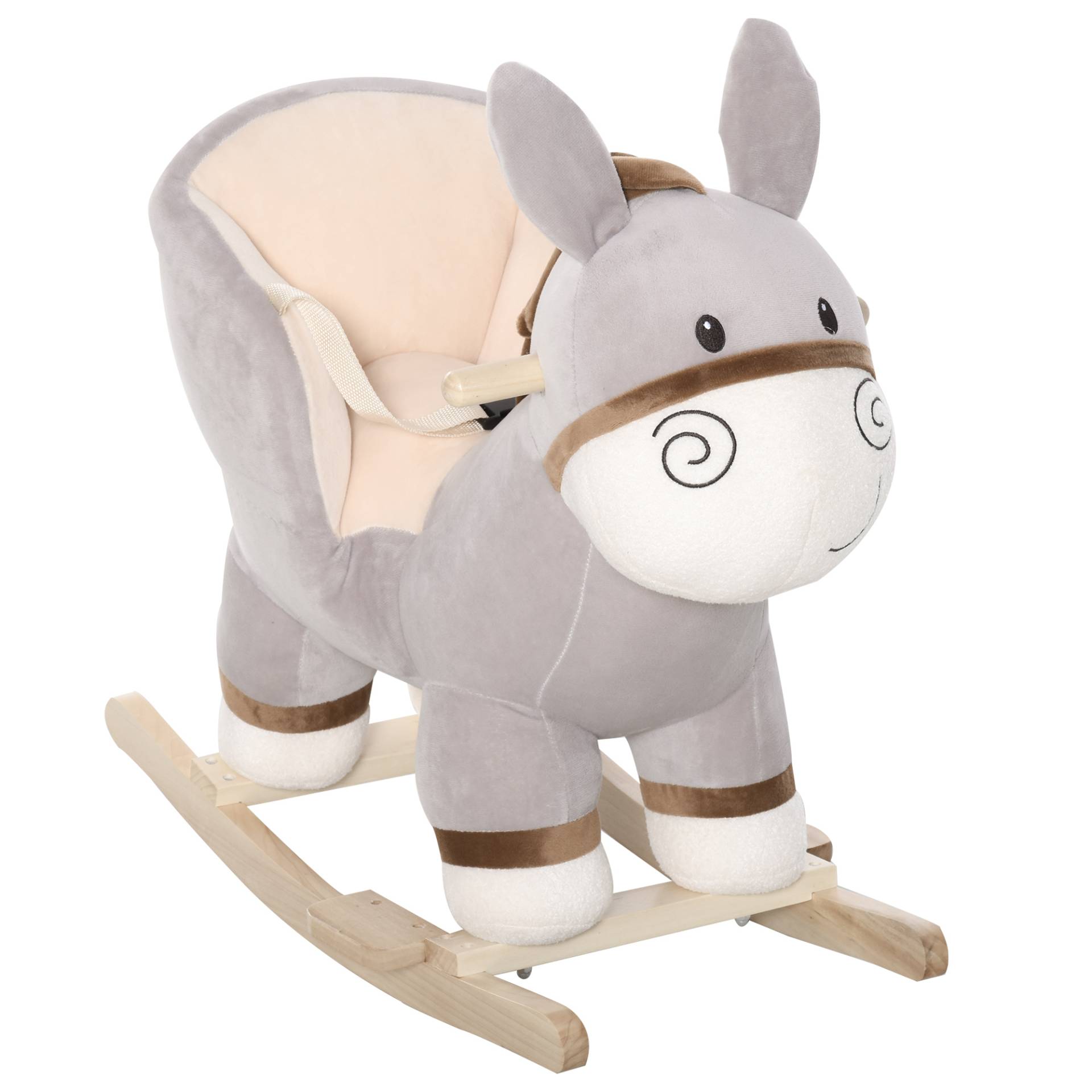 Dondolo giocattolo asino per bambini suoni realistici in legno grigio von Homcom
