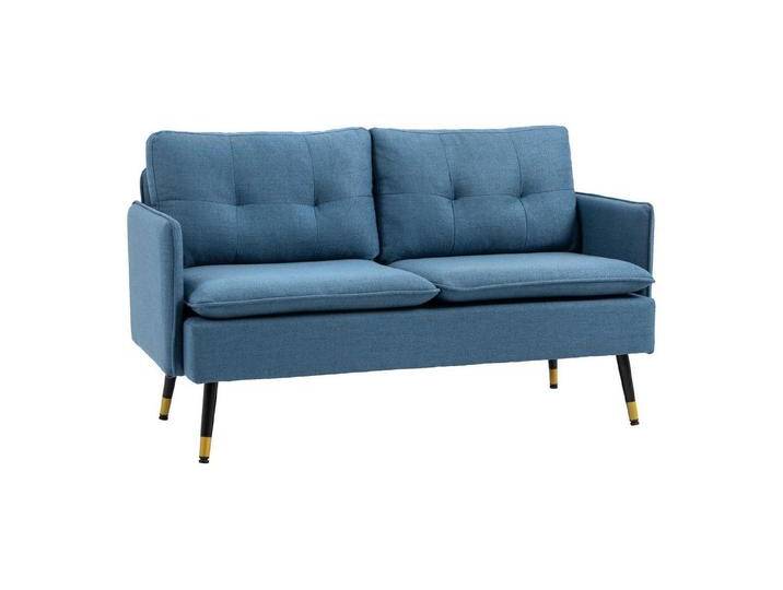 HOMCOM 2-Sitzer Couch mit Dickem Kissen, Leinenoptik, Polstersessel 1 Teile, für Wohnzimmer, Schlafzimmer, Dunkelblau, blau von Homcom