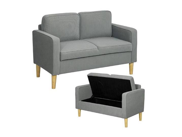 HOMCOM 2-Sitzer Sofa klein Couch mit Armlehne, Stauraum, Loungesofa 1 Teile, für Wohnzimmer, Schlafzimmer, 117 x 63 x 79 cm, Hellgrau, grau von Homcom