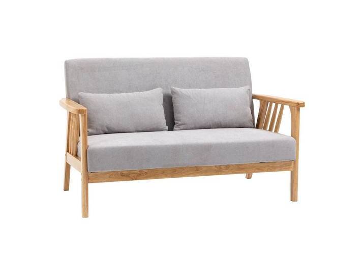 HOMCOM 2-Sitzer Zweisitzer Doppelsofa mit Armlehne, Loveseat mit Samtoptik, Kissen, grau von Homcom