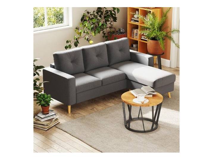 HOMCOM 3-Sitzer Eckcouch in L-Form, Eckgarnitur in Leinenoptik, Stoffsofa 1 Teile, Stoffsofa für Wohnzimmer, Dunkelgrau, 193 x 136 x 85 cm, grau von Homcom