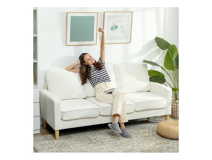 HOMCOM 3-Sitzer Sofa, Couch mit Armlehnen, Getufteter Rückenlehne, Loungesofa 1 Teile, für Wohnzimmer, Schlafzimmer 185 x 79 x 82 cm, Cremeweiß, beige HOMCOM 3-Sitzer Sofa, Couch mit Armlehnen, Getufteter Rückenlehne, Loungesofa 1 Teile, für Wohnzimmer, Schlafzimmer 185 x 79 x 82 cm, Cremeweiß, beige von Homcom
