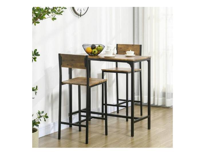 HOMCOM Bargruppe Bartisch Set Bartisch mit Barhocker-Set, (Esstisch, 3-tlg., Esstisch mit 2 Stühlen), für Esszimmer, Küche, Rustikal-Braun, braun, MDF von Homcom