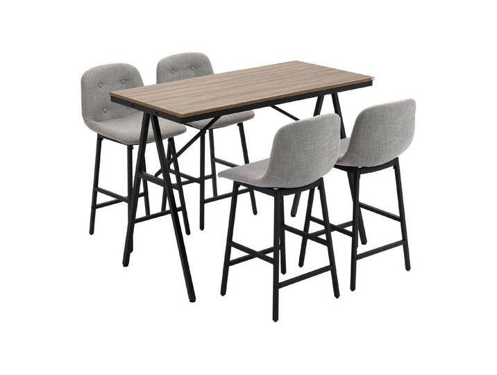 HOMCOM Bargruppe Bartisch mit Barhockern im Industrie-Design, (Bartisch-Set, 5-tlg., 5-teiliges Bartisch-Set), Hellbraun+Hellgrau+Schwarz von Homcom