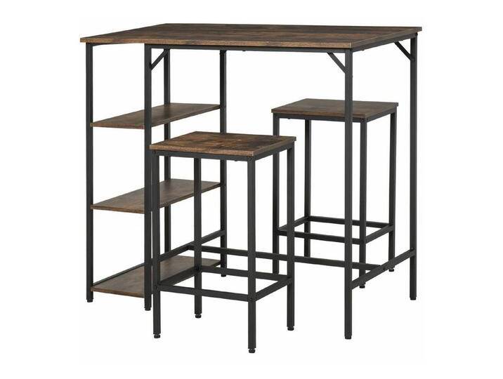HOMCOM Bartisch Bartisch-Set mit 2 Barhockern, braun schwarz von Homcom