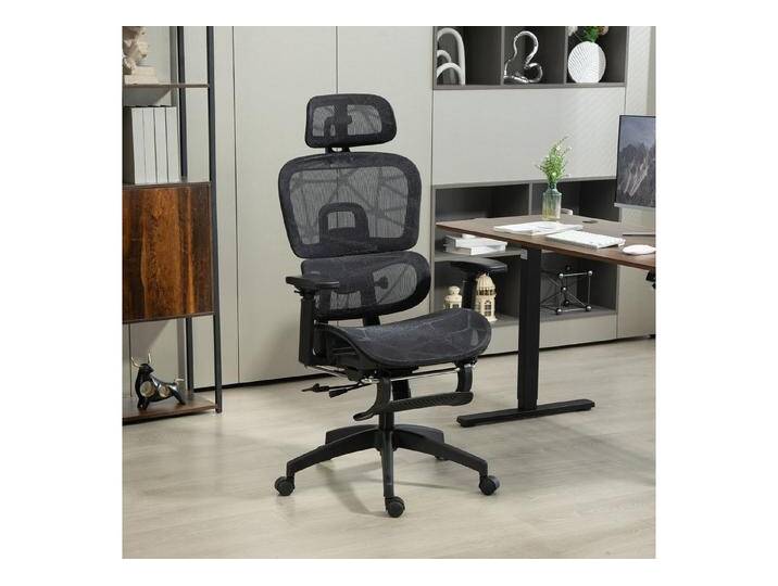 HOMCOM Bürostuhl Ergonomischer Schreibtischstuhl mit Armlehne, Kopfstütze (Höhenverstellbarer Mesh Drehstuhl, 1 St), mit Wippfunktion, Liegefunktion, Fußstütze Schwarz von Homcom