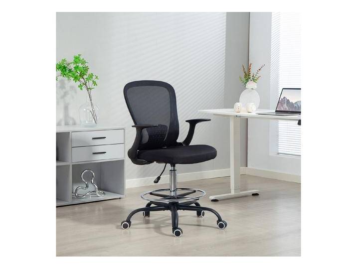 HOMCOM Bürostuhl Höhenverstellbarer Drehstuhl mit Fußring (Schreibtischstuhl, 1 St), mit Lendenwirbelstütze, aus Netzstoff, Schwarz, schwarz von Homcom