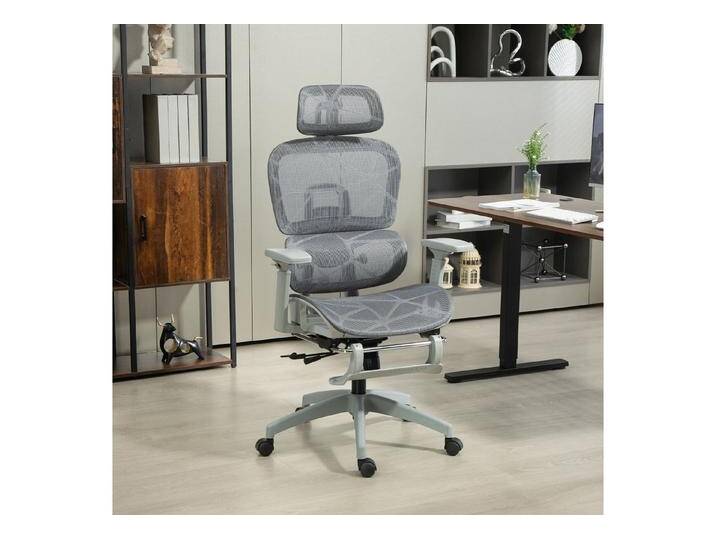 HOMCOM Bürostuhl Höhenverstellbarer Mesh Drehstuhl mit Armlehne, Kopfstütze (Ergonomischer Schreibtischstuhl, 1 St), mit Wippfunktion, Liegefunktion, Fußstütze, Lendenwirbelstütze von Homcom