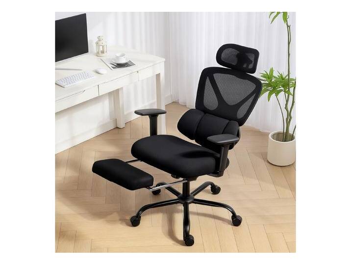 HOMCOM Bürostuhl Schreibtischstuhl mit Netzstoff-Rückenlehne (Drehstuhl, 1 St), für Arbeitszimmer, Büro, Schwarz, schwarz von Homcom