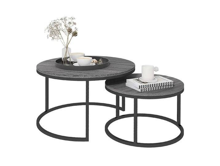 HOMCOM Couchtisch 2er Set, stapelbar, in Marmoroptik, mit Metallgestell (Sofatisch, 2-St., Beistelltisch), für Wohnzimmer, Schlafzimmer, Balkon, Grau, grau von Homcom
