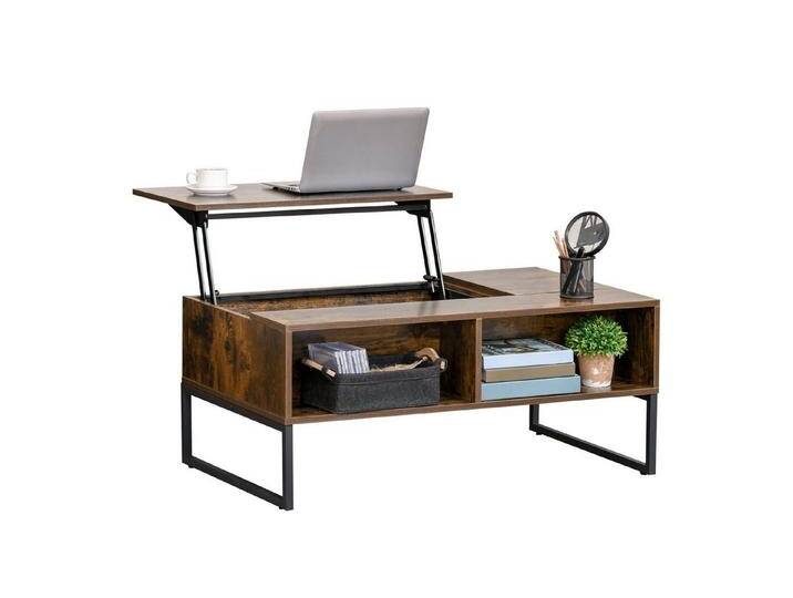 HOMCOM Couchtisch Wohnzimmertisch Kaffeetisch mit Höhenverstellbarer Platte (Spanplatte, 1-St., Braun), 100cm x 60cm x 44cm, braun von Homcom