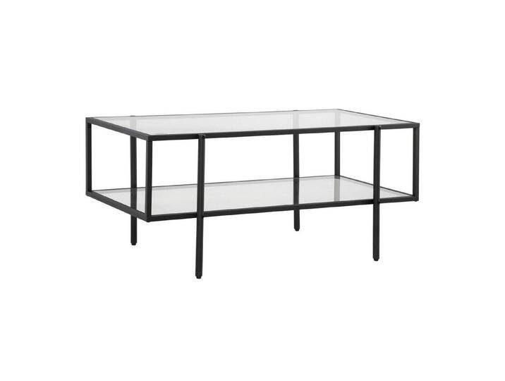 HOMCOM Couchtisch mit Ablage verstellbaren Füsse mit Stahlrahmen Glasplatte Hartglas (Glastisch, 1-St., Beistelltisch), Schwarz 100 x 55 x 45,5 cm von Homcom