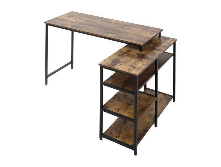 HOMCOM Eckschreibtisch L-Form PC-Tisch Computertisch (Bürotisch, 1-St., Winkelschreibtisch), Spanplatte Metall Rustikales Braun 135 x 90 x 79 cm von Homcom