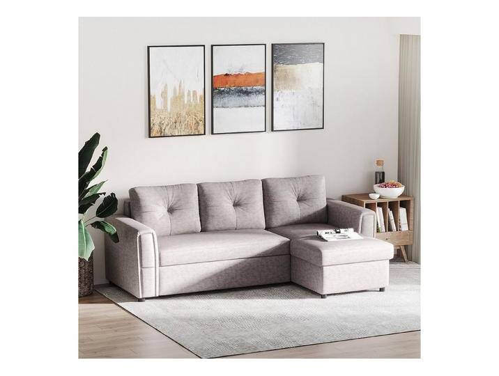 HOMCOM Ecksofa 3 Sitzer Couch, Schlafsofa 1 Teile, Ecksofa mit Stauraum und Gästebettfunktion, grau von Homcom