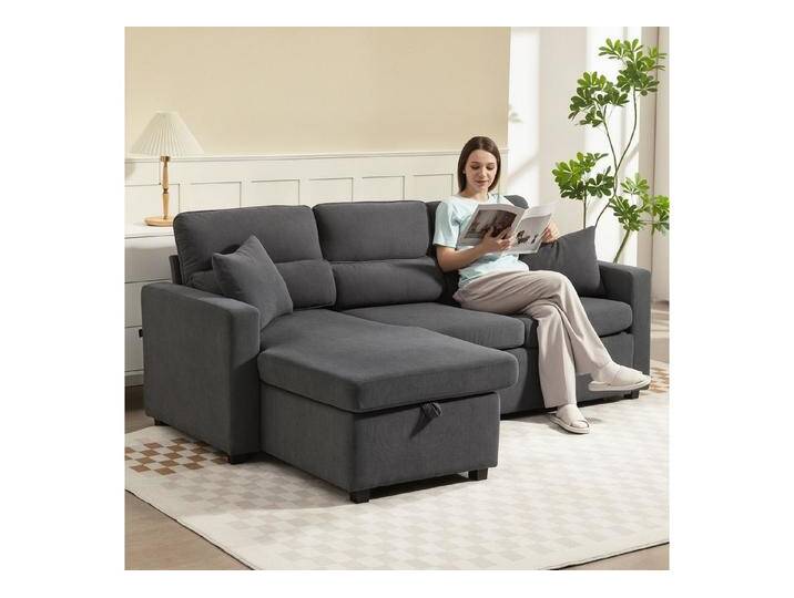 HOMCOM Ecksofa Sofa mit Schlaffunktion, Ecksofa 1 Teile, mit Stauraum, Beige, beige grau, Dunkelgrau HOMCOM Ecksofa Sofa mit Schlaffunktion, Ecksofa 1 Teile, mit Stauraum, Beige, beige grau, Dunkelgrau von Homcom
