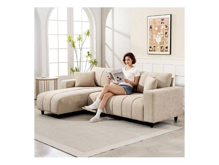 HOMCOM Ecksofa mit 2 Kissen, Couchgarnitur 1 Teile, für Wohnzimmer, Beige, beige von Homcom