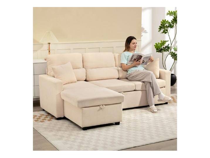 HOMCOM Ecksofa mit Bettfunktion, L-Form, Ecksofa 1 Teile, mit Stauraum, Beige, beige, Beige von Homcom