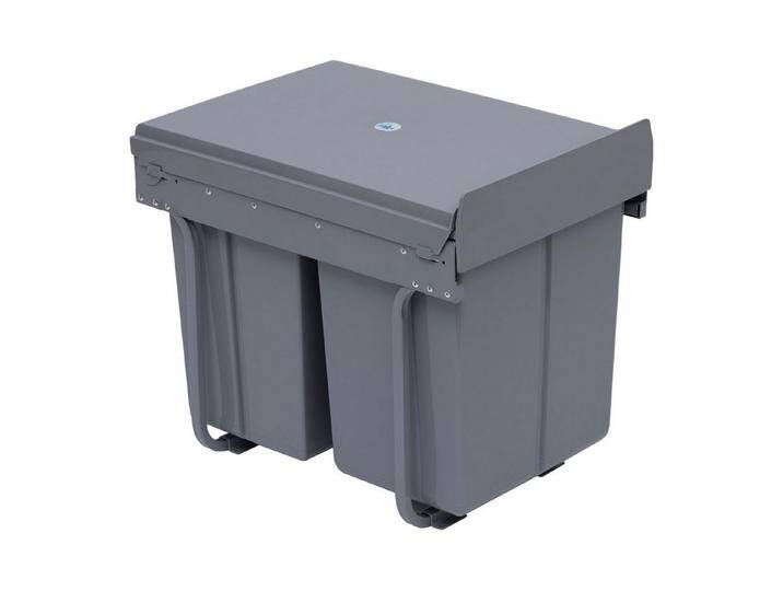 HOMCOM Einbaumülleimer 40L ausziehbar, mit 3 herausnehmbar Fächer 1 x 20 & 2 x 10 L, für Schränke ab 400 mm Breite, für Küche, Grau, grau von Homcom