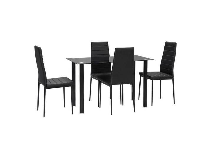 HOMCOM Essgruppe Esstisch mit 4 Stühlen, Küchentisch mit Hartglasplatte, (Esszimmermöbel, 5-tlg., Esstisch Set), für Küche, Esszimmer, Stahl, Schwarz, schwarz von Homcom