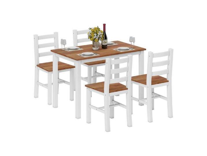 HOMCOM Essgruppe Esstisch mit 4 Stühlen Platzsparend Esszimmergruppe, (Rechteckig Küchentisch-set, 5-tlg., Sitzgruppe aus Kiefernholz), für Esszimmer, Küche, 108 x 65 x 75 cm von Homcom