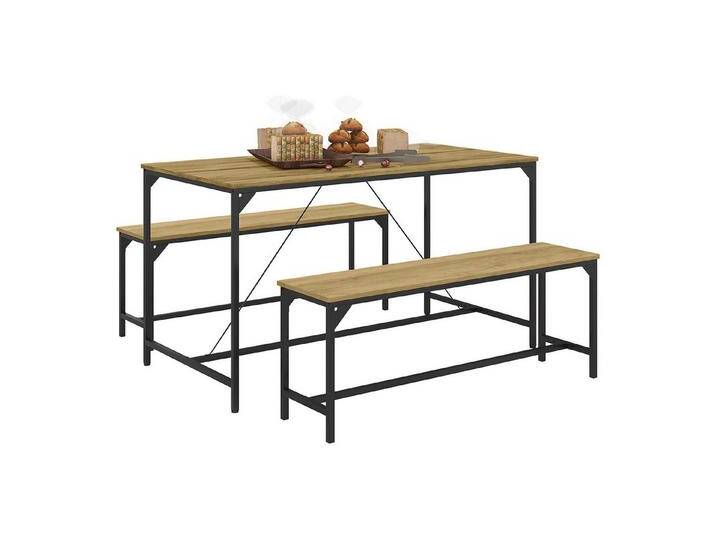 HOMCOM Essgruppe Platzsparender Küchentisch & Bank, (Frühstückstisch mit 2 Bänken, 1-tlg., Esstisch 3er Set), für Esszimmer, Naturholz, beige, 1 tlg. von Homcom