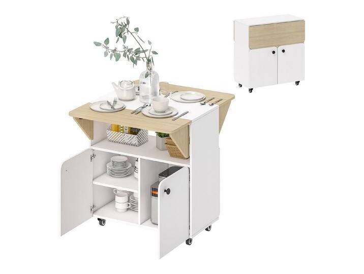 HOMCOM Esstisch mit Rolle, Stauraum (mobiler Küchentisch, 1-St., Klapptisch für 2-4 Personen), für Kleine Räume, Esszimmer 70 x 83 x 75 cm von Homcom