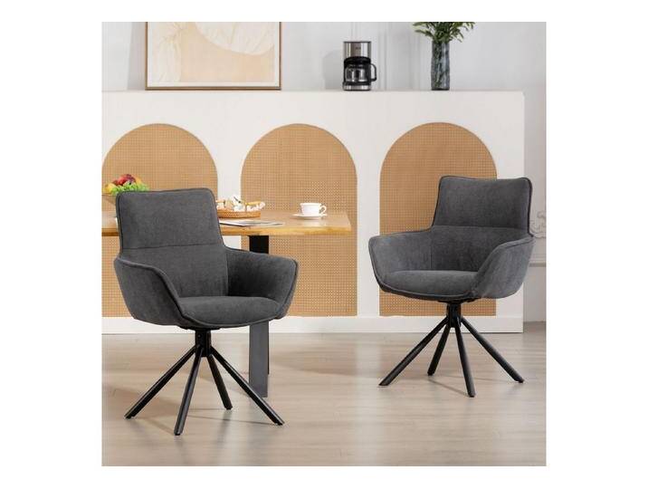 HOMCOM Esszimmerstuhl Drehbar Sessel mit Armlehne, Metallbeine (Küchenstuhl, 2 St), drehbar, Dunkelgrau, grau von Homcom