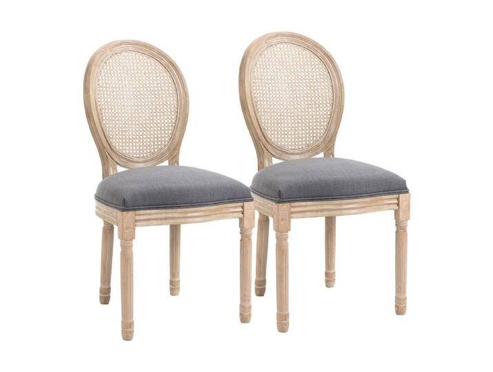 HOMCOM Esszimmerstuhl Küchenstuhl mit Rattan-Rückenlehne, Leinenoptik (Gepolsterter Polsterstuhl, 2 St), für Wohnzimmer, Esszimmer, Grau, grau, Polyester von Homcom
