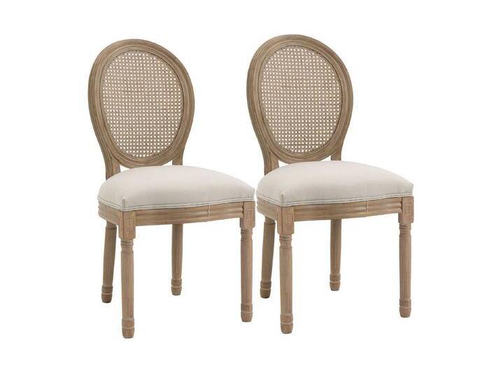 HOMCOM Esszimmerstuhl Küchenstuhl mit Rattan-Rückenlehne (Gepolsterter Polsterstuhl, 2 St), im Französischen Stil, für Wohnzimmer, Esszimmer von Homcom