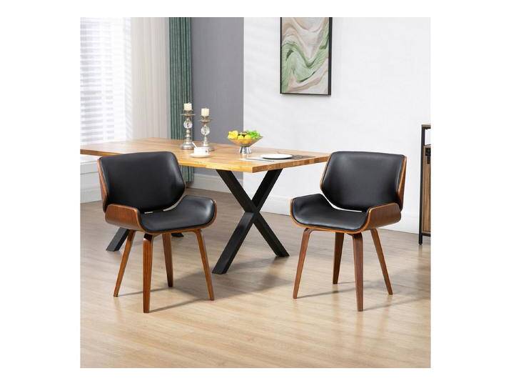 HOMCOM Esszimmerstuhl mit Rückenlehne, Holzbeine (Küchenstuhl, 2 St), für Esszimmer, Schwarz, schwarz von Homcom
