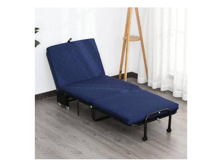 HOMCOM Gästebett 2-in-1 Klappbett mit Rollen, Verstellbare Kopfteilhöhe, klappbar (Stahl+Schaumstoff, 1-St., Blau) 184 x 65 x 26 cm, blau, Blau von Homcom