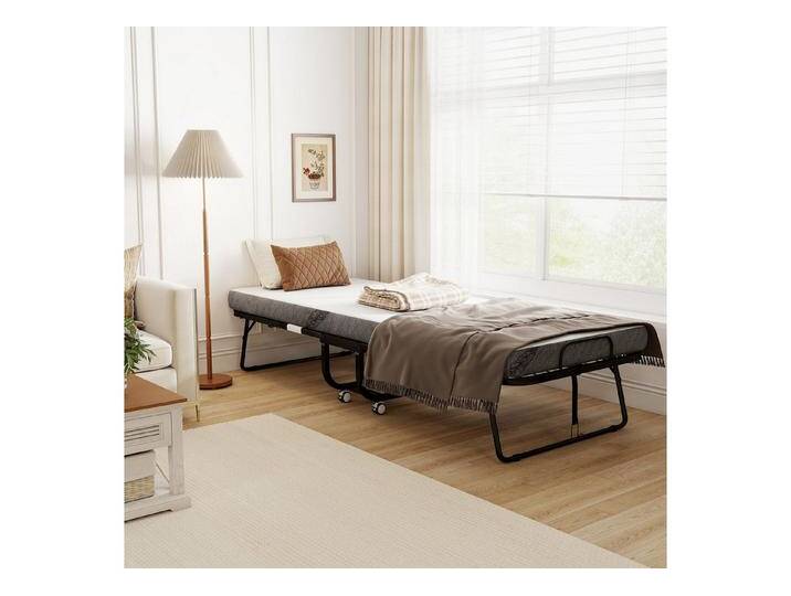 HOMCOM Gästebett Klappbett mit Rollen (Stahl+Schaumstoff, 1-St., Weiß+Schwarz) 200 x 80 x 42,5 cm, schwarz weiß, Stahl, Schaumstoff von Homcom