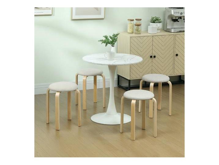 HOMCOM Hocker Stapelhocker Rückenlehnenlose Stapelstühle mit gepolsterter Sitzfläche (Runde Küchenhocker für Esszimmer, Wohnzimmer, 4 St., 40 x 40 x 45 cm), Cremeweiß von Homcom