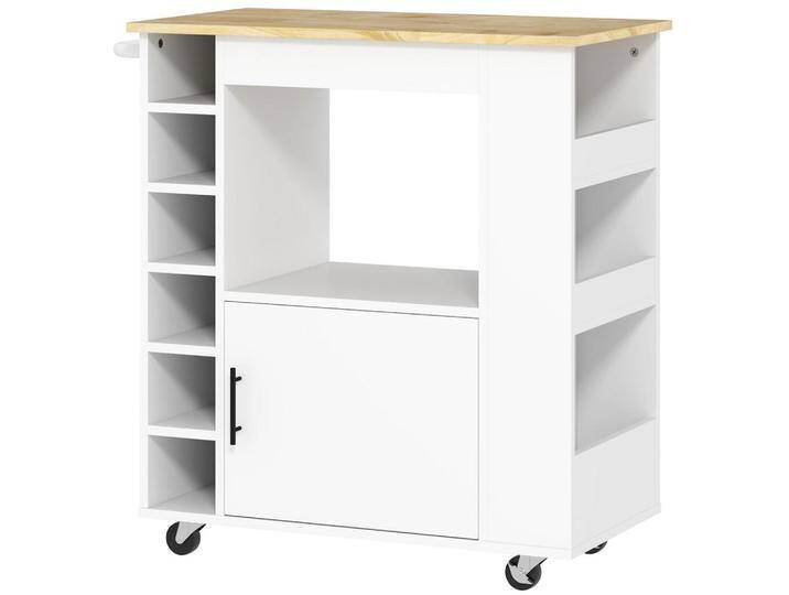 HOMCOM KÜCHENWAGEN, Eiche, Metall, Nachbildung,Kautschukholz, Rechteckig, Rollen, 40x83x83 cm, Esszimmer, Servierwagen von Homcom