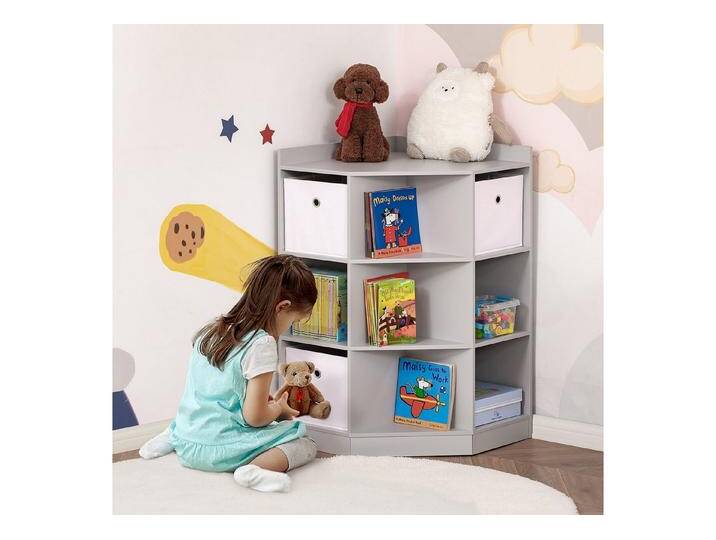 HOMCOM Kinderregal Spielzeugablage, Eckregal mit 3 Aufbewahrungsboxen 1-tlg., für Kinderzimmer, für 3-12 Jahre Kinder, Grau, grau, Grau HOMCOM Kinderregal Spielzeugablage, Eckregal mit 3 Aufbewahrungsboxen 1-tlg., für Kinderzimmer, für 3-12 Jahre Kinder, Grau, grau, Grau von Homcom