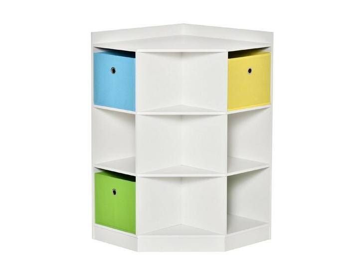 HOMCOM Kinderregal Spielzeugablage, Eckregal mit 3 Aufbewahrungsboxen 1-tlg., für Kinderzimmer, für 3-12 Jahre Kinder, Weiß, weiß, Weiß von Homcom