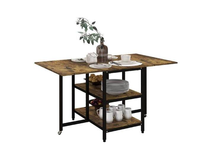 HOMCOM Klapptisch Küchentisch mit 2 Ablagen für 2-6 Personen (Wohnzimmertisch, 1-St., Esszimmertisch), Rustikal-Braun 140 x 80 x 75 cm, braun von Homcom