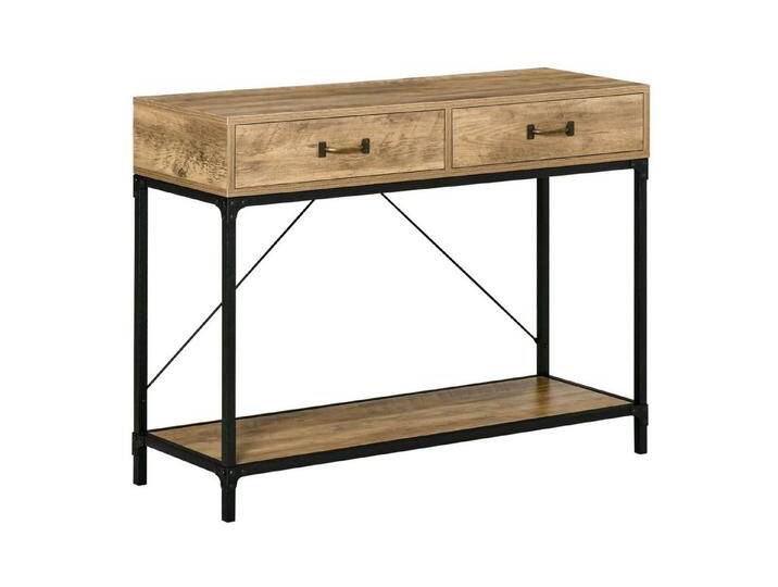 HOMCOM Konsolentisch 2 Schubladen Unterregal (Beistelltisch, 1-St., Eingangstisch), vintage Metall Spanplatte Braun+Schwarz 100 x 35 x 76,5 cm von Homcom