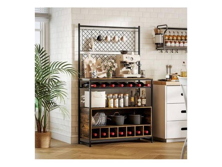 HOMCOM Küchenregal mit 5 S-Haken, 2 Ablagen, Metallgitterpaneele, Weinregal, Bäckerregal 1-tlg., aus Metallrahmen, Rustikal-Braun, 96,5 x 38 x 165 cm HOMCOM Küchenregal mit 5 S-Haken, 2 Ablagen, Metallgitterpaneele, Weinregal, Bäckerregal 1-tlg., aus Metallrahmen, Rustikal-Braun, 96,5 x 38 x 165 cm von Homcom