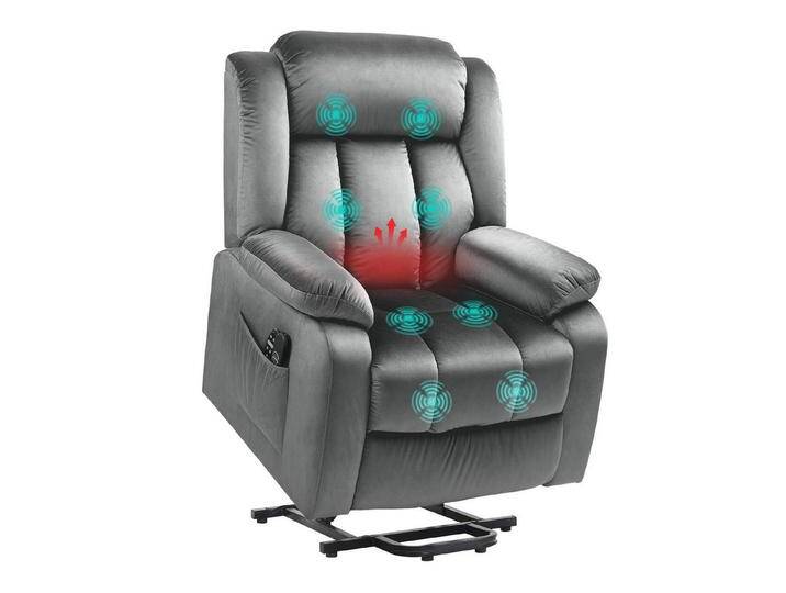 HOMCOM Massagesessel Fernsehsessel mit Aufstehhilfe, Liegefunktion, Heizfunktion (TV-Sessel, 1-St., Relaxsessel), mit Taschenfederkern, Seitentasche und Fernbedienung von Homcom