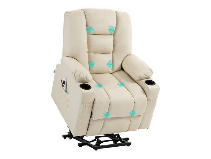 HOMCOM Massagesessel Sessel mit Aufstehhilfe, USB-Anschluss, Fernbedienung, Rollen (Relaxsessel, 1-St., Fernsehsessel), für Wohnzimmer, Creme, weiß von Homcom