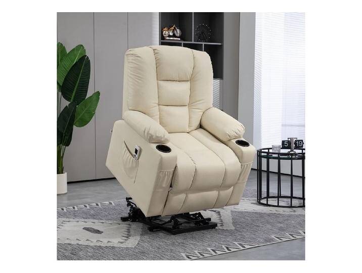 HOMCOM Massagesessel Sessel mit Aufstehhilfe, USB-Anschluss, Fernbedienung, Rollen (Relaxsessel, 1-St., Fernsehsessel), für Wohnzimmer, Creme, weiß von Homcom