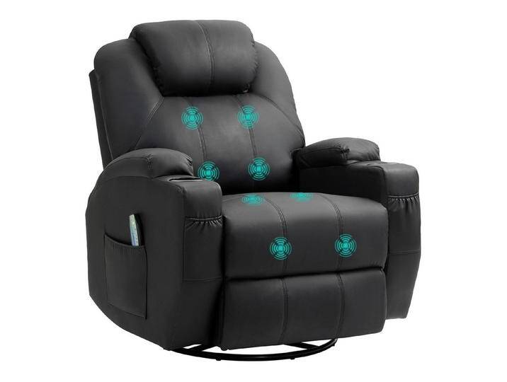 HOMCOM Massagesessel mit Fernbedienung, Drehbarer Fernsehsessel mit Liegefunktion (Ruhesessel, 1-St., Relaxsessel), für Wohnzimmer, Schwarz, schwarz von Homcom