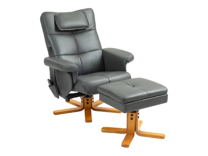 HOMCOM Massagesessel mit Hocker, Seitentasche, Stauraum, Liegefunktion (Relaxsessel, 1-St., Fernsehsessel), Kunstleder 78 x 86 x 93cm Dunkelgrau, grau von Homcom