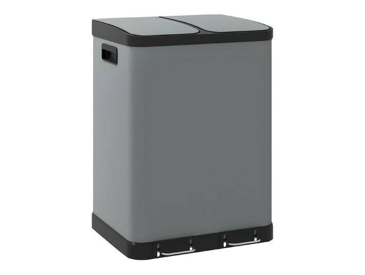 HOMCOM Mülleimer 2 x 30L, mit Deckel, Fußpedal, Inneneimer, für Wohnzimmer, Büro, Metall, 48,8 x 39,5 x 67 cm, grau von Homcom