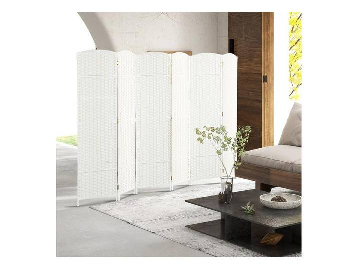 HOMCOM Paravent 240 x 170 cm Raumteiler (Sichtschutz, 6 St., Faltbar Trennwand aus Bambus), Raumtrenner Stellwand für Wohnzimmer Weiß, weiß, 6 St. von Homcom